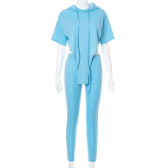 Irregular top , blue two piece set . - Picture 2 of 3